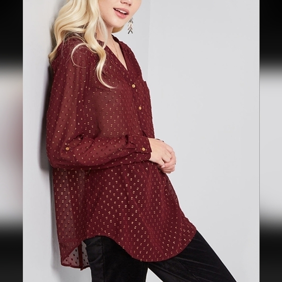 Modcloth Tops - MODCLOTH Burgundy Pam Breeze-ly Long-Sleeve Tunic - Women SMALL